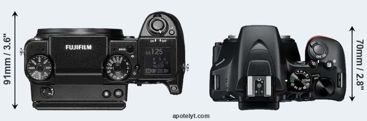 Compare GFX 50S versus D3500 top