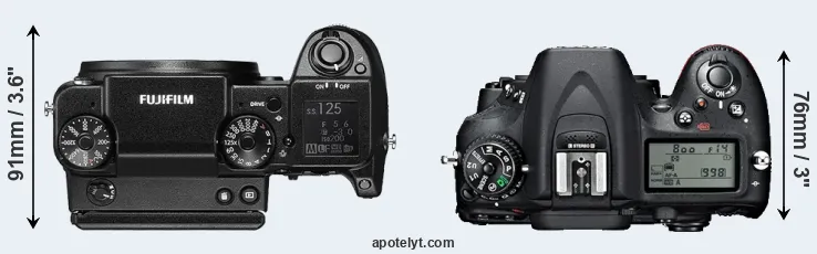 Compare GFX 50S versus D7100 top