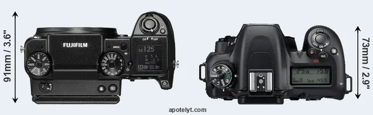 Compare GFX 50S versus D7500 top