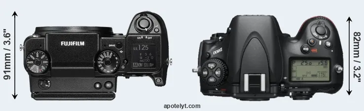 Compare GFX 50S versus D800 top