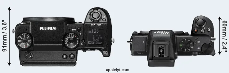 Compare GFX 50S versus Z50 top
