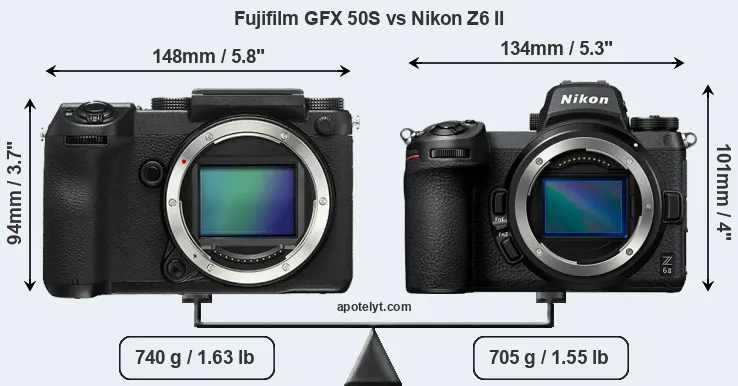 Size Fujifilm GFX 50S vs Nikon Z6 II