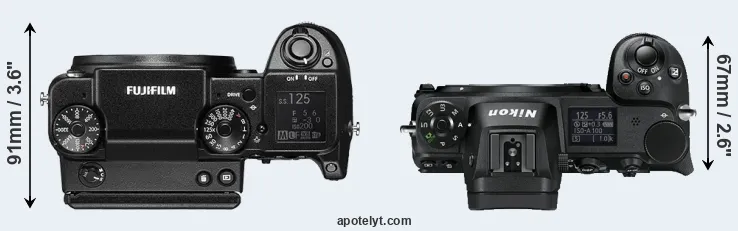 Compare GFX 50S versus Z6 top