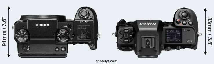 Compare GFX 50S versus Z8 top