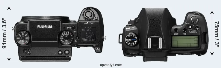 Compare GFX 50S versus E-30 top