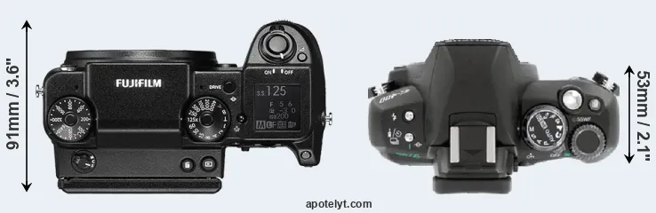Compare GFX 50S versus E-400 top