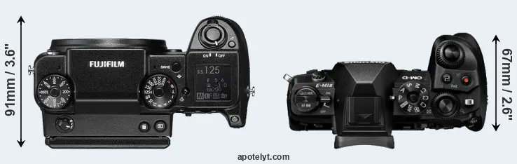Compare GFX 50S versus E-M1 II top
