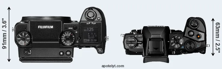 Compare GFX 50S versus E-M1 top