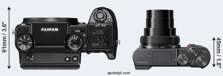 Compare GFX 50S versus ZS200 top