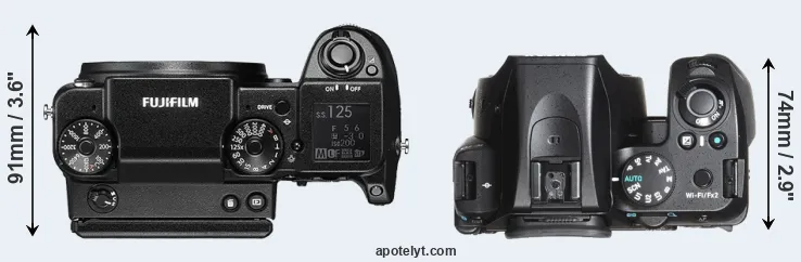 Compare GFX 50S versus K-70 top