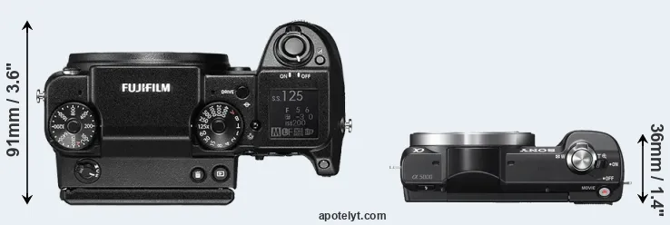 Compare GFX 50S versus A5000 top