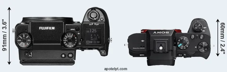 Compare GFX 50S versus A7R II top