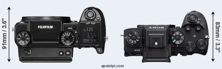 Compare GFX 50S versus A9 III top