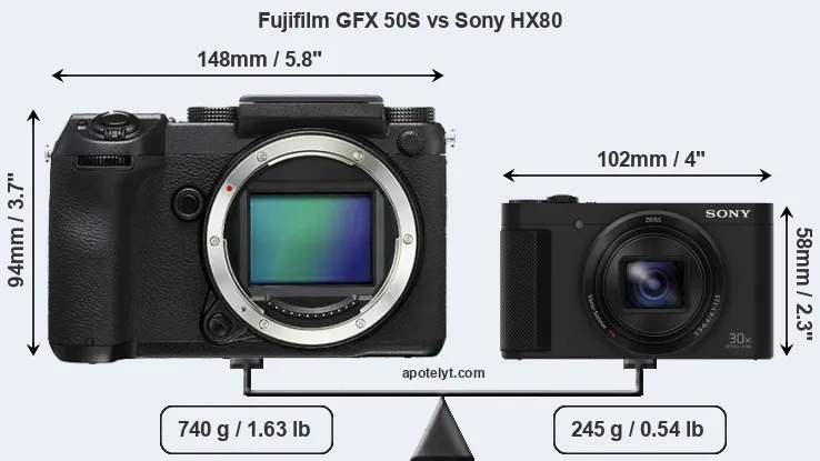 Size Fujifilm GFX 50S vs Sony HX80