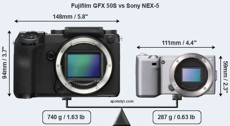 Size Fujifilm GFX 50S vs Sony NEX-5