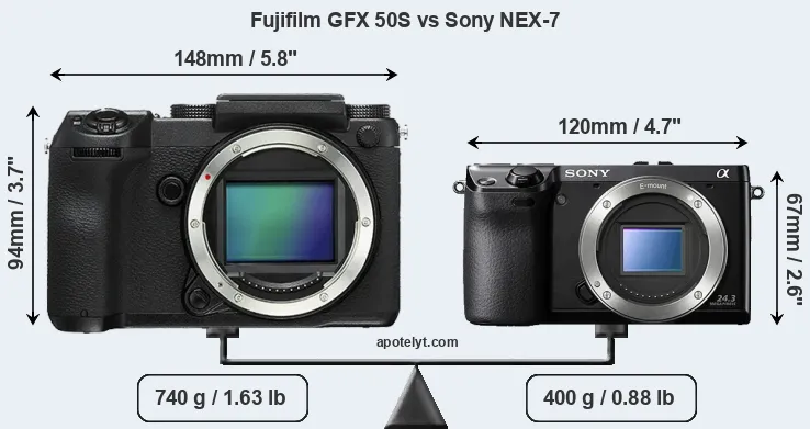 Size Fujifilm GFX 50S vs Sony NEX-7