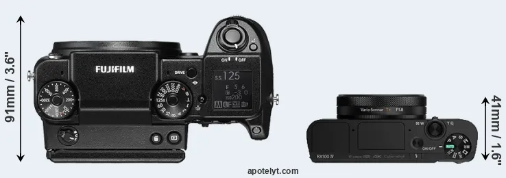 Compare GFX 50S versus RX100 IV top