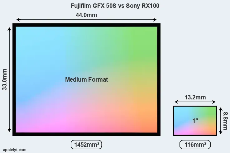 Fujifilm GFX 50S and Sony RX100 sensor measures