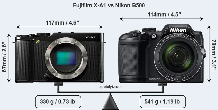 Size Fujifilm X-A1 vs Nikon B500