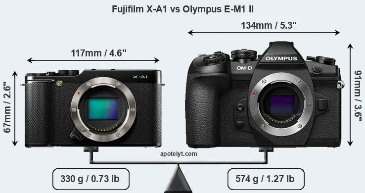 Size Fujifilm X-A1 vs Olympus E-M1 II