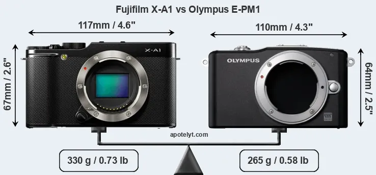 Size Fujifilm X-A1 vs Olympus E-PM1