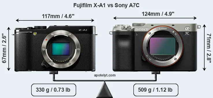Size Fujifilm X-A1 vs Sony A7C