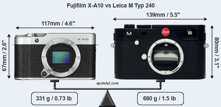 Size Fujifilm X-A10 vs Leica M Typ 240