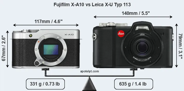 Size Fujifilm X-A10 vs Leica X-U Typ 113