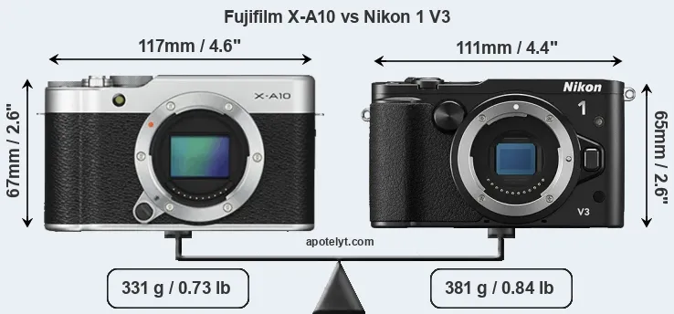 Size Fujifilm X-A10 vs Nikon 1 V3