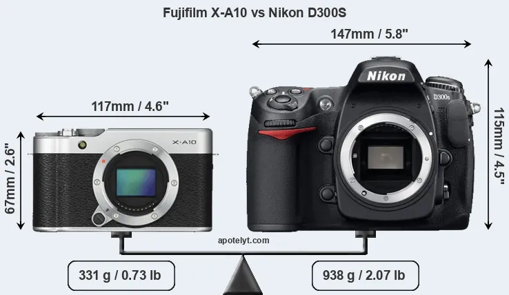 Size Fujifilm X-A10 vs Nikon D300S