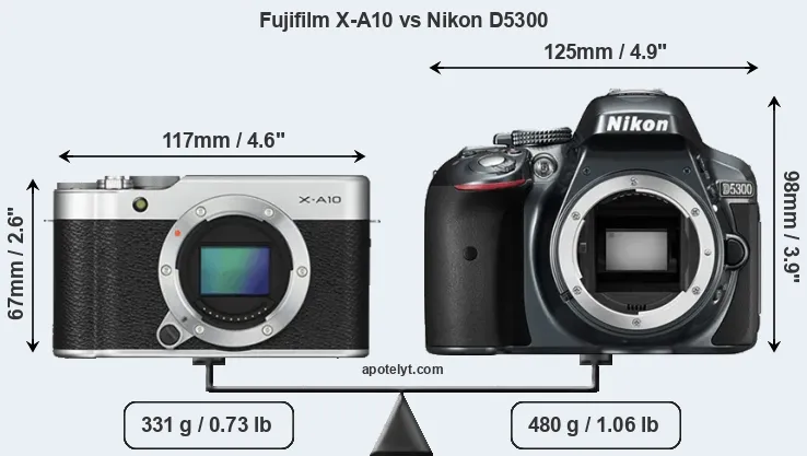 Size Fujifilm X-A10 vs Nikon D5300