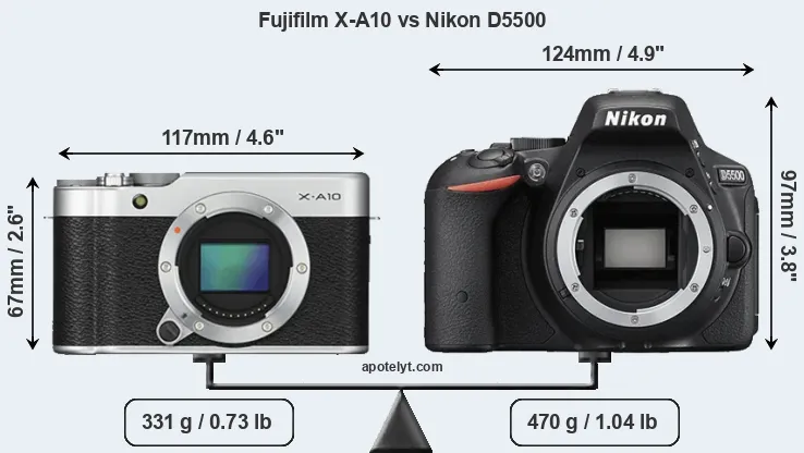 Size Fujifilm X-A10 vs Nikon D5500