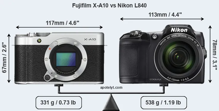 Size Fujifilm X-A10 vs Nikon L840