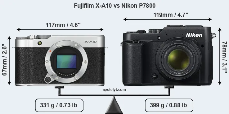 Size Fujifilm X-A10 vs Nikon P7800