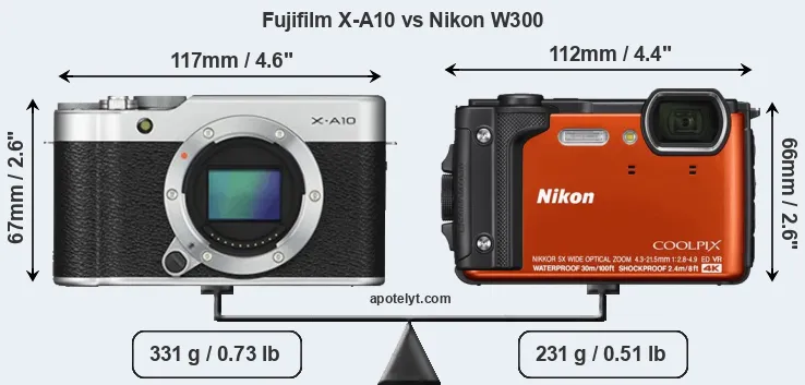 Size Fujifilm X-A10 vs Nikon W300