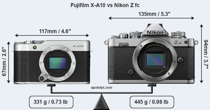 Size Fujifilm X-A10 vs Nikon Z fc