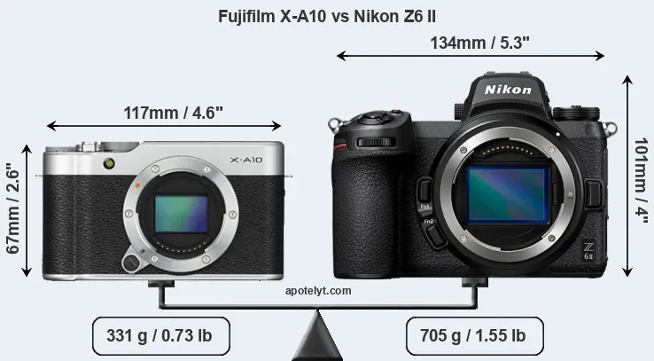 Size Fujifilm X-A10 vs Nikon Z6 II