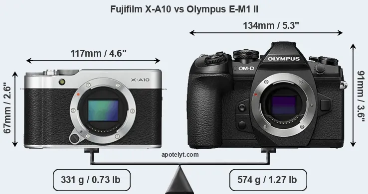 Size Fujifilm X-A10 vs Olympus E-M1 II
