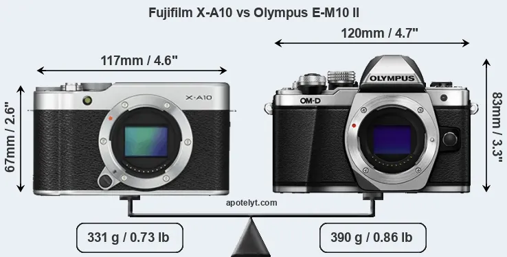 Size Fujifilm X-A10 vs Olympus E-M10 II
