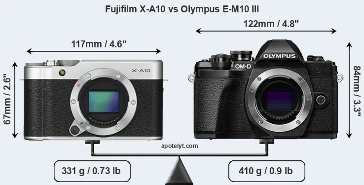 Size Fujifilm X-A10 vs Olympus E-M10 III
