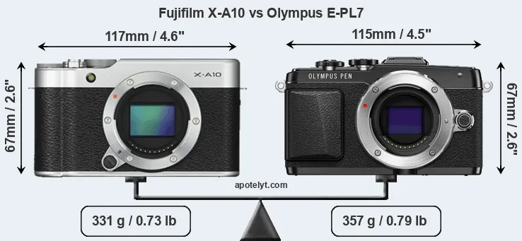 Size Fujifilm X-A10 vs Olympus E-PL7