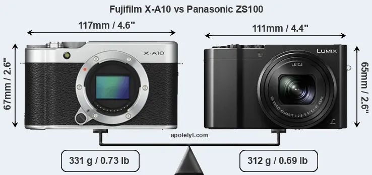 Size Fujifilm X-A10 vs Panasonic ZS100
