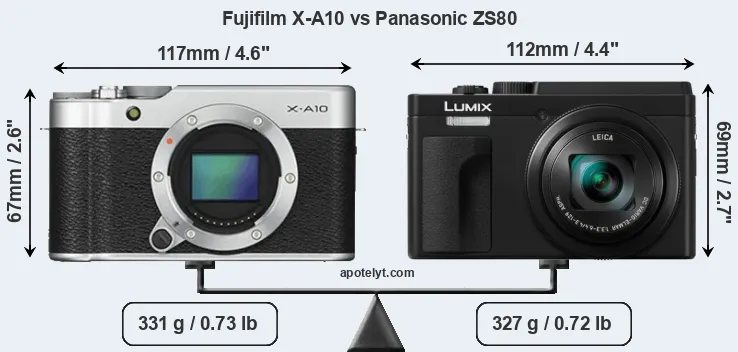 Size Fujifilm X-A10 vs Panasonic ZS80