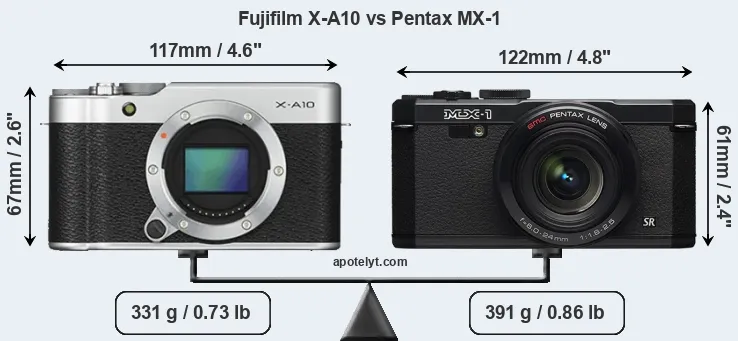 Size Fujifilm X-A10 vs Pentax MX-1