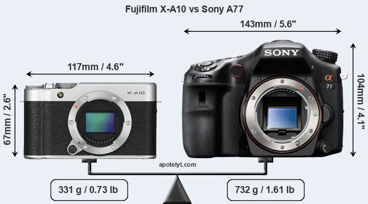 Size Fujifilm X-A10 vs Sony A77