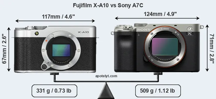 Size Fujifilm X-A10 vs Sony A7C
