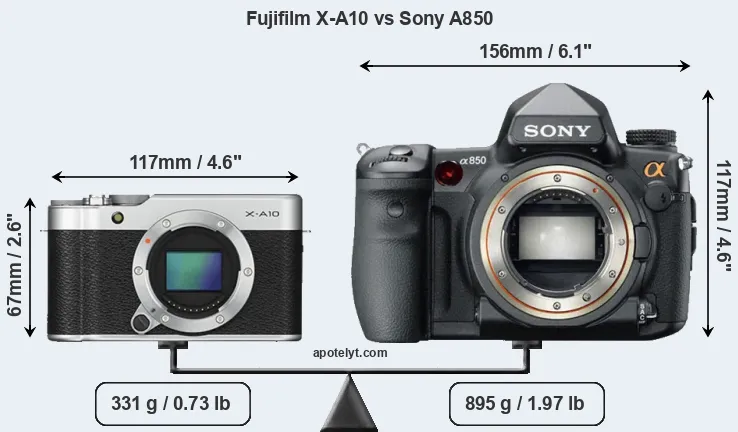 Size Fujifilm X-A10 vs Sony A850