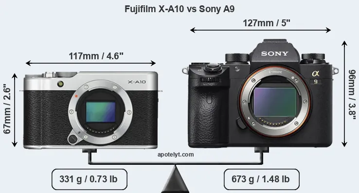 Size Fujifilm X-A10 vs Sony A9