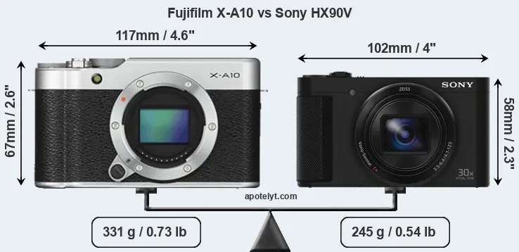 Size Fujifilm X-A10 vs Sony HX90V