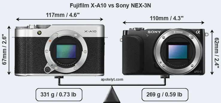 Size Fujifilm X-A10 vs Sony NEX-3N